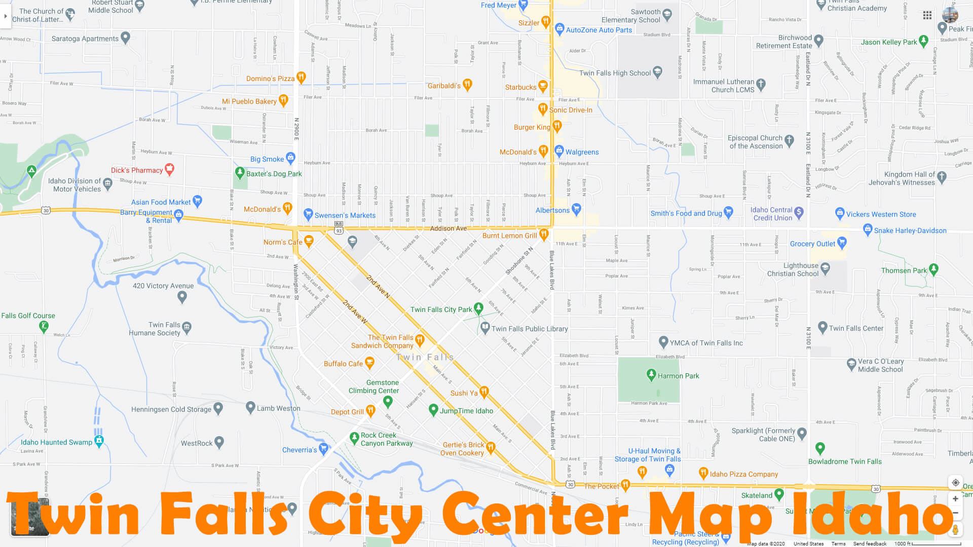 Twin Falls City Center Map Idaho